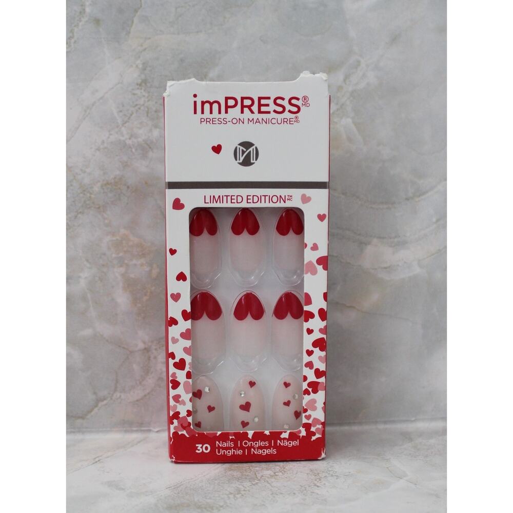 KISS imPRESS Press On Nails Design You Are A Keeper Red Medium Almond New
